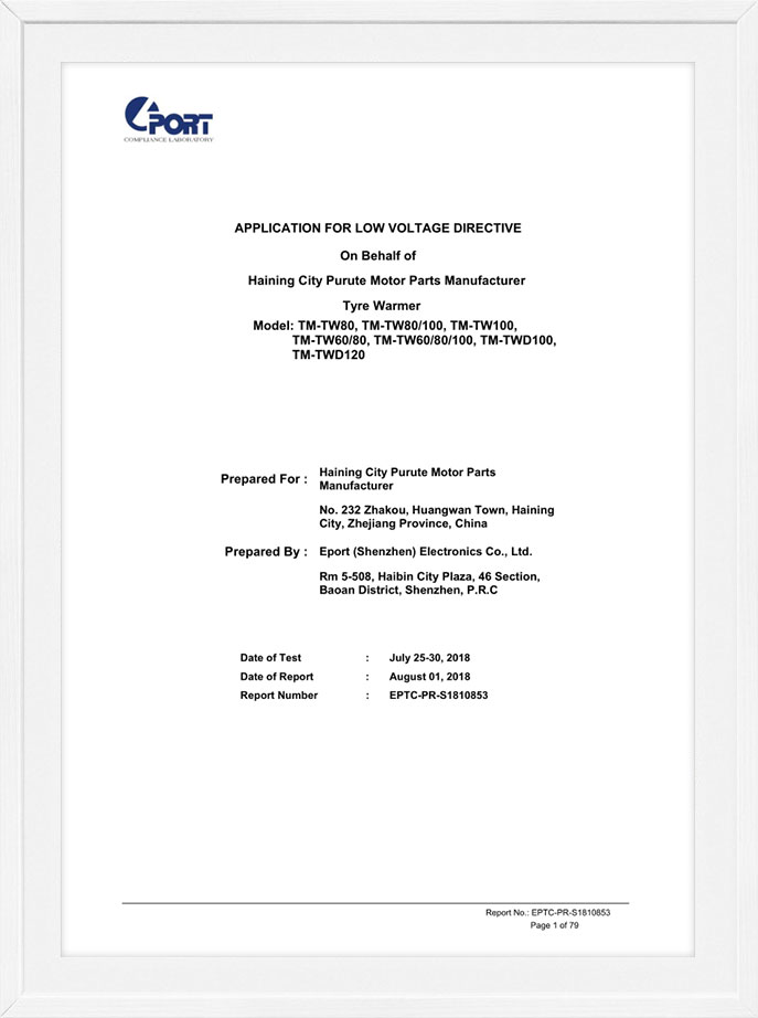 LVD Test Report Tire Heater LVDreport EPTC-PR-S1810853