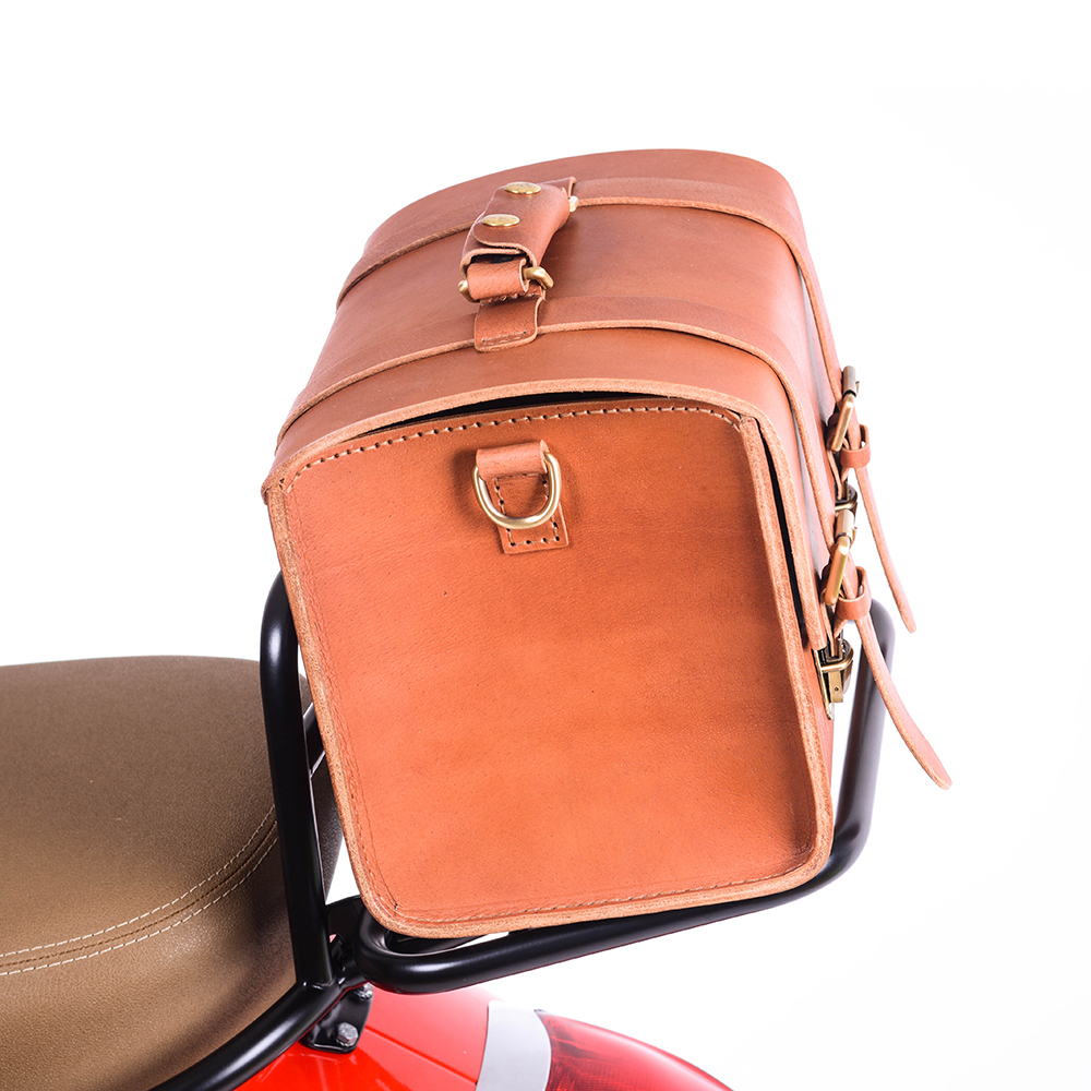  High Quality Handwork Scooter Leather Classic Soft Top Box Luggage Storage Bag