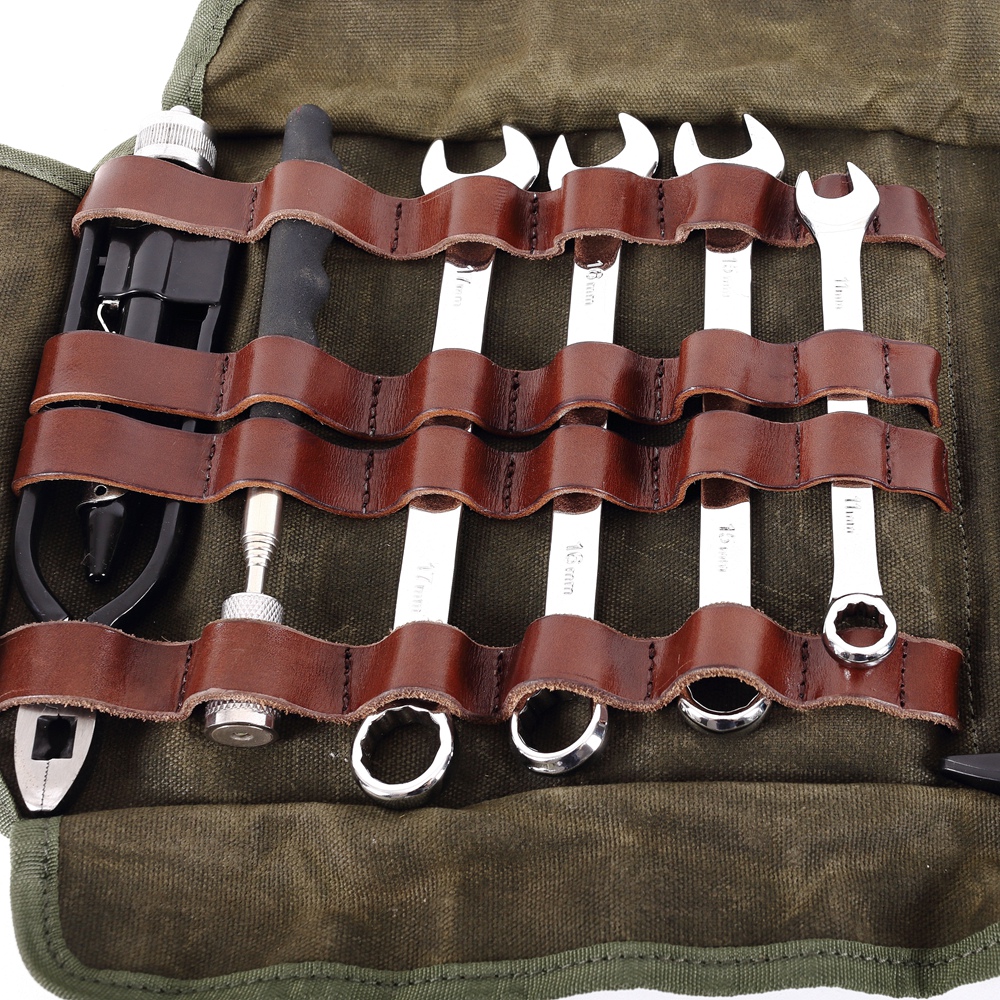 Motorcycle Kit Motorcycle Tool Tools Bag Retro Nostalgia Dirt Resistant in Olive Green